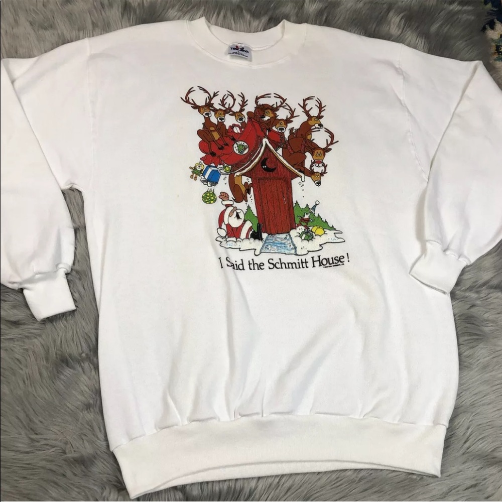 Vintage 1980s White Christmas Novelty Schmitt House Funny Ugly Sweater